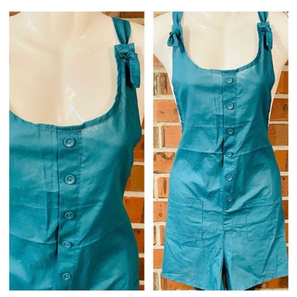 90s Vintage 100% Linen Button Down Skort Romper